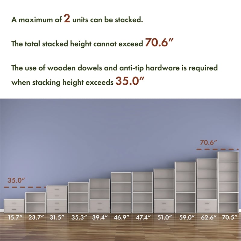 Furniture of America Seni Stackable Wood 2-Cube Bookcase in Steel Blue