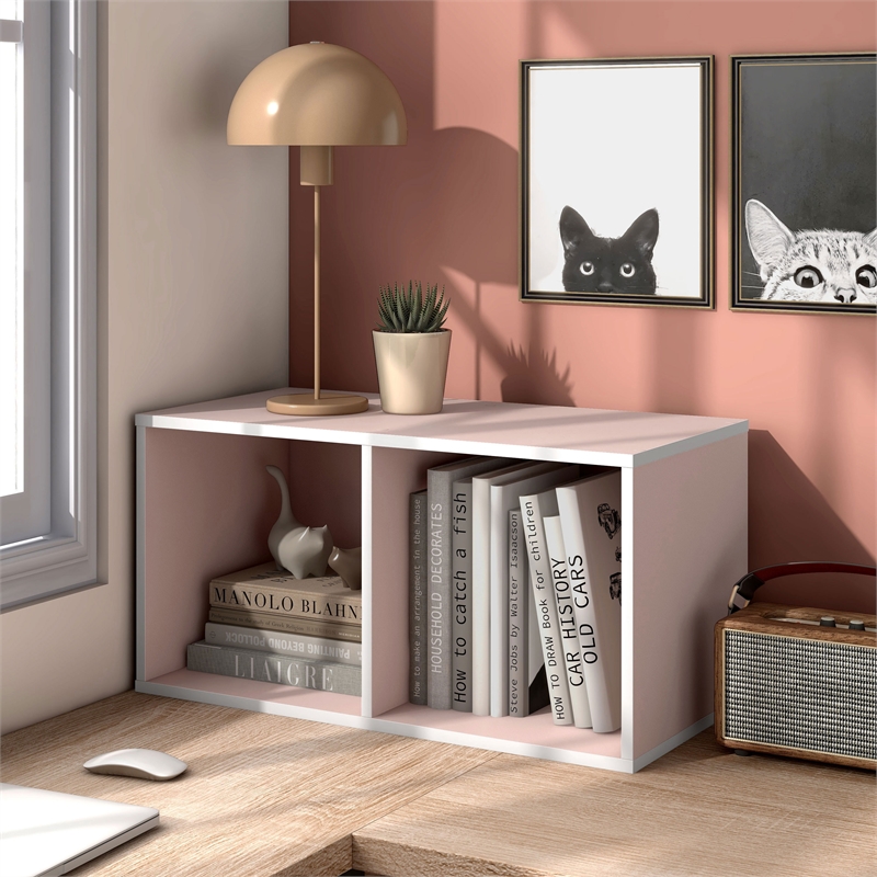 Furniture of America Seni Stackable Wood 2-Cube Bookcase in Light Pink