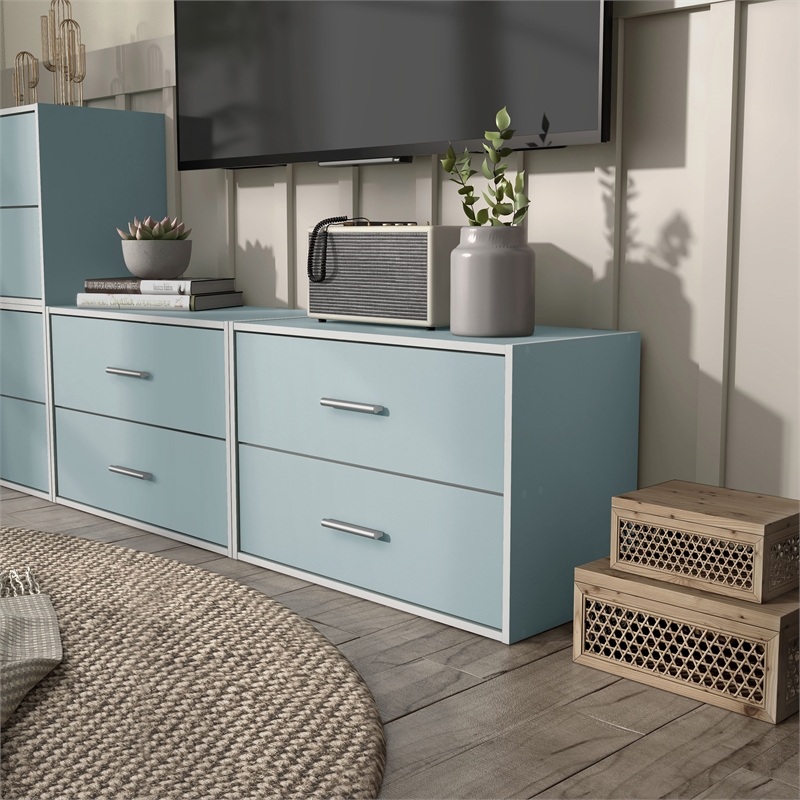 Furniture of America Seni Stackable Wood 2-Drawer Bookcase in Light Blue