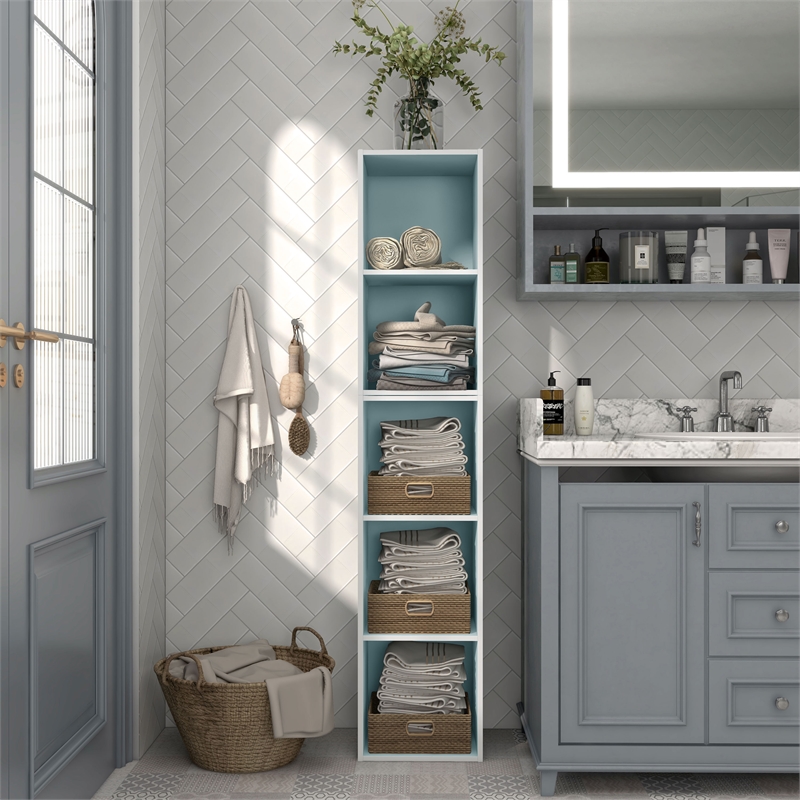 Furniture of America Seni Stackable Wood 2-Cube Bookcase in Light Blue