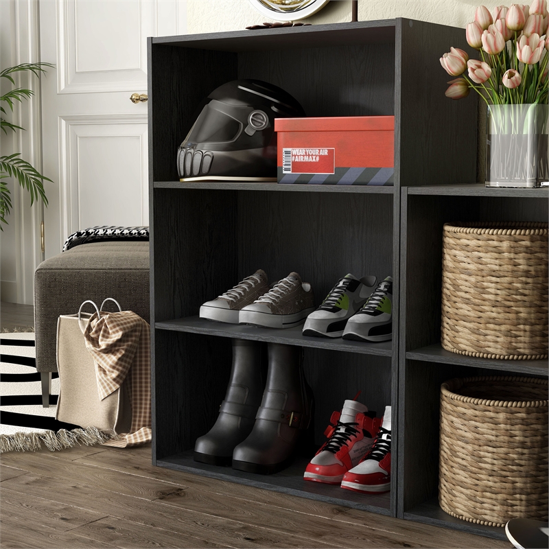 Furniture of America Seni Stackable Wood 3-Shelf Bookcase in Black