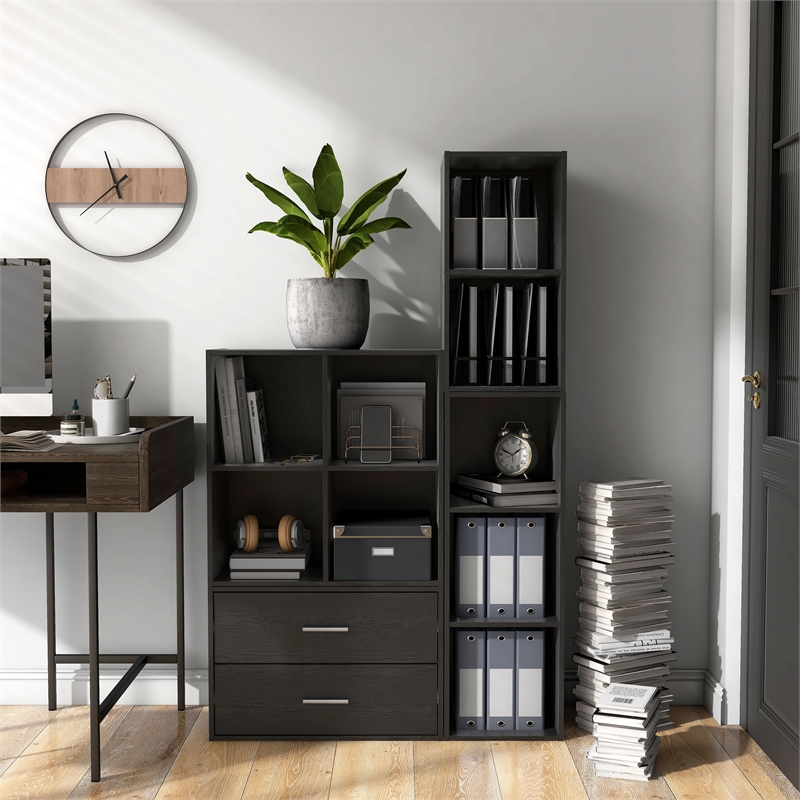 Furniture of America Seni Stackable Wood 4-Cube Bookcase in Black