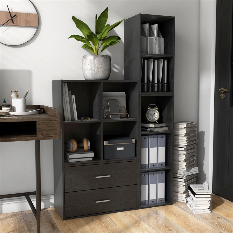 Furniture of America Seni Stackable Wood 4-Cube Bookcase in Black
