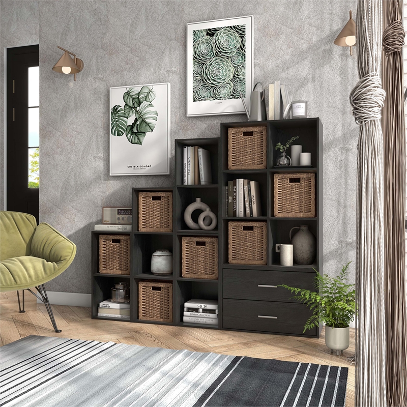 Furniture of America Seni Stackable Wood 6-Cube Bookcase in Black