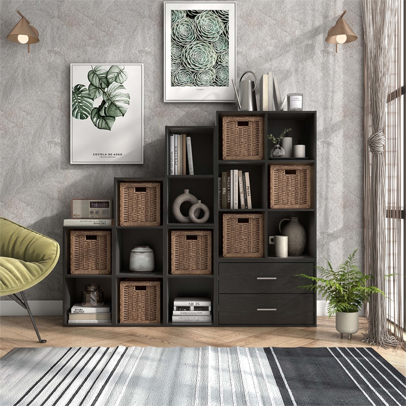 Furniture of America Seni Stackable Wood 6-Cube Bookcase in Black