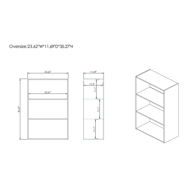 Furniture of America Seni Stackable Wood 3-Shelf Bookcase in Gray