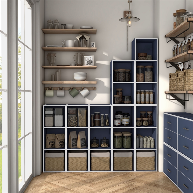 Furniture of America Seni Stackable Wood 3-Cube Bookcase in Steel Blue