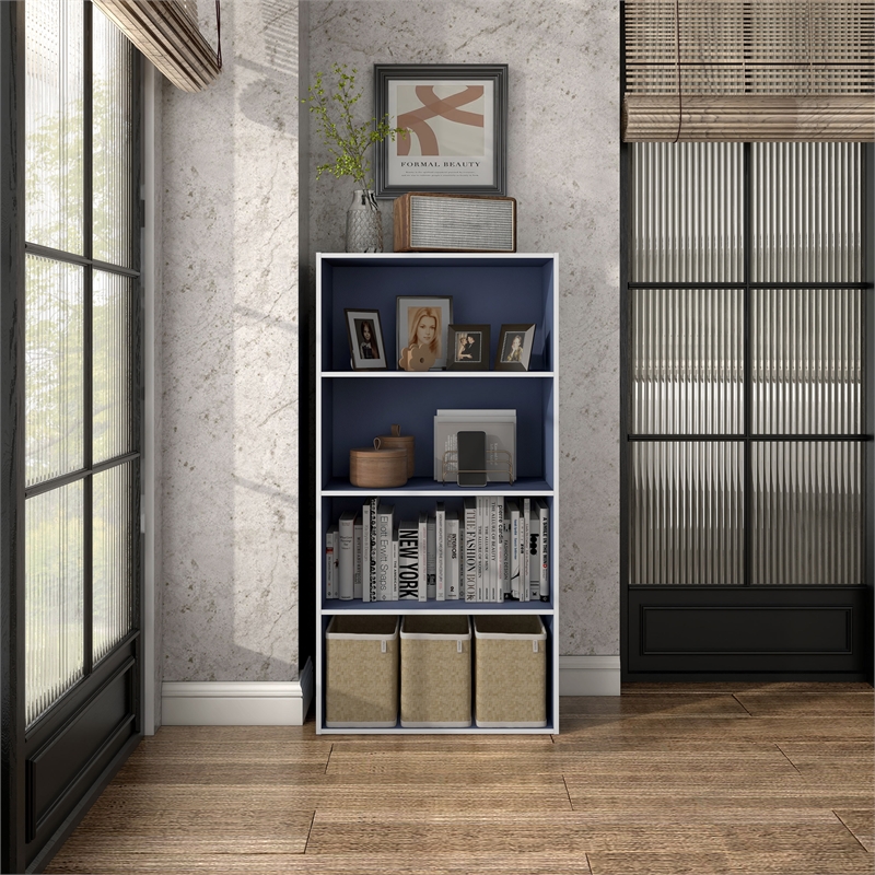 Furniture of America Seni Stackable Wood 4-Shelf Bookcase in Steel Blue