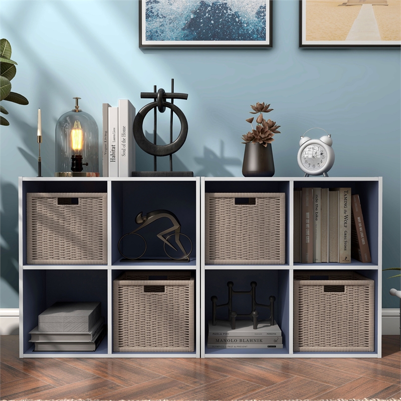 Furniture of America Seni Stackable Wood 4-Cube Bookcase in Steel Blue
