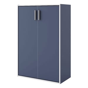 Furniture of America Seni Stackable Wood 3-Shelf Steel Blue Bookcase with Door