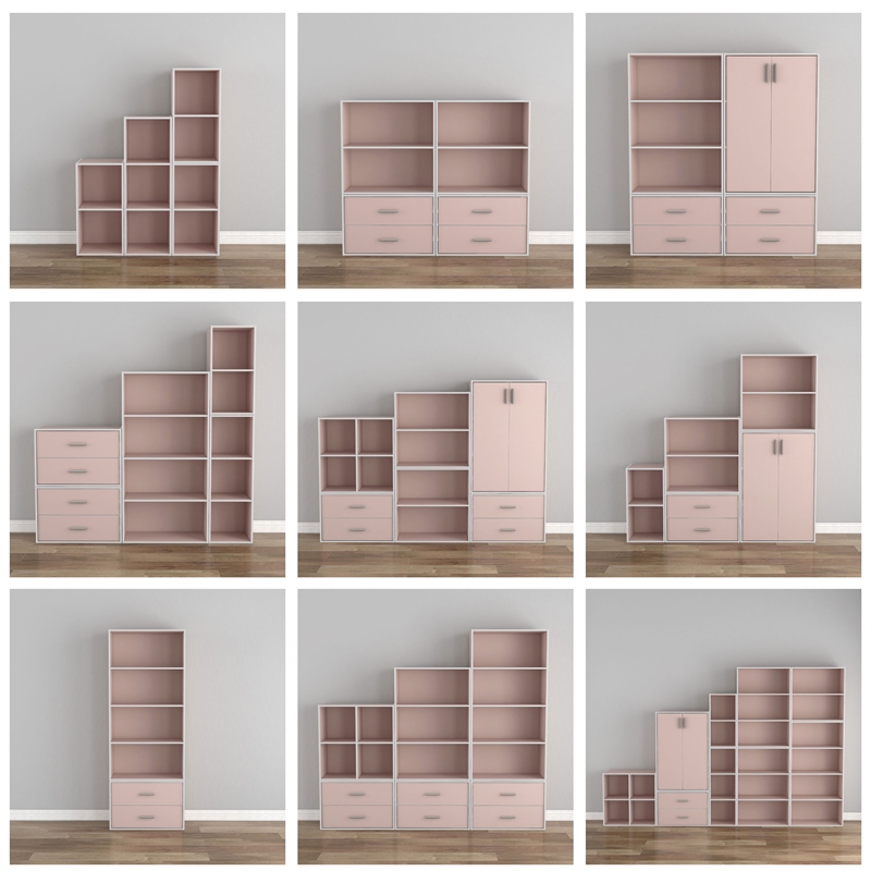 Furniture of America Seni Stackable Wood 3-Shelf Bookcase in Light Pink