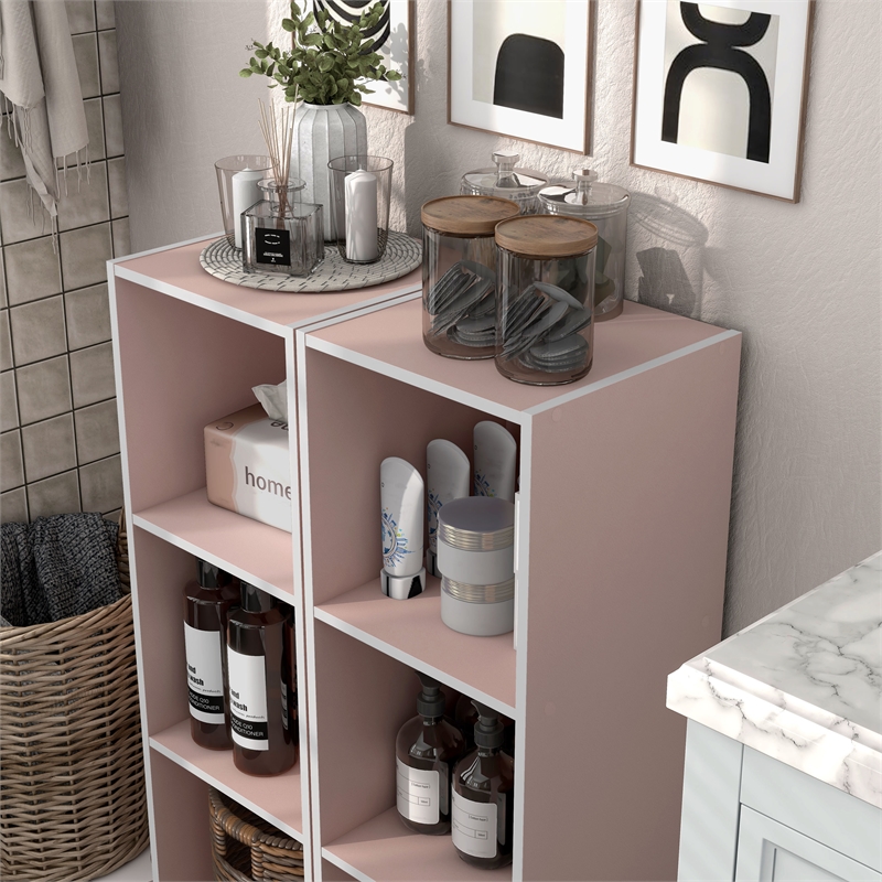 Furniture of America Seni Stackable Wood 3-Cube Bookcase in Light Pink