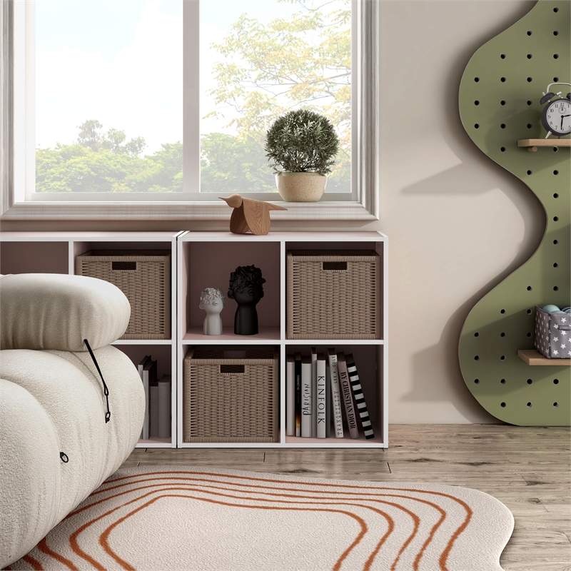Furniture of America Seni Stackable Wood 4-Cube Bookcase in Light Pink