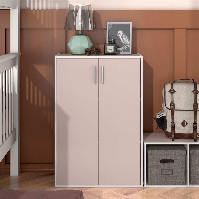 Furniture of America Seni Stackable Wood 3-Shelf Light Pink Bookcase with Door