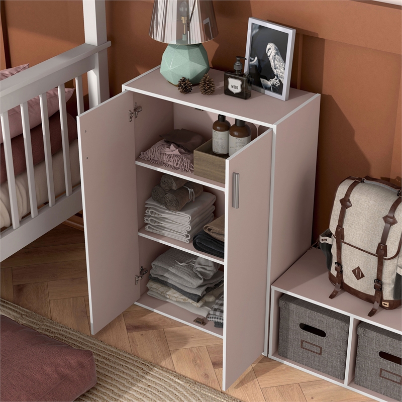 Furniture of America Seni Stackable Wood 3-Shelf Light Pink Bookcase with Door