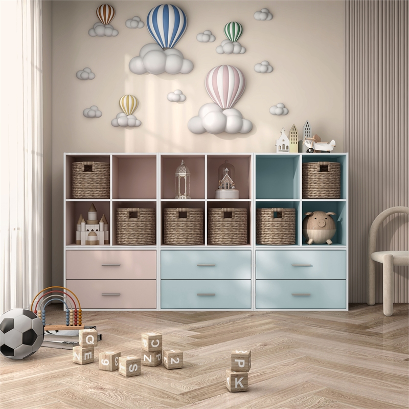 Furniture of America Seni Stackable Wood 4-Cube Bookcase in Light Blue