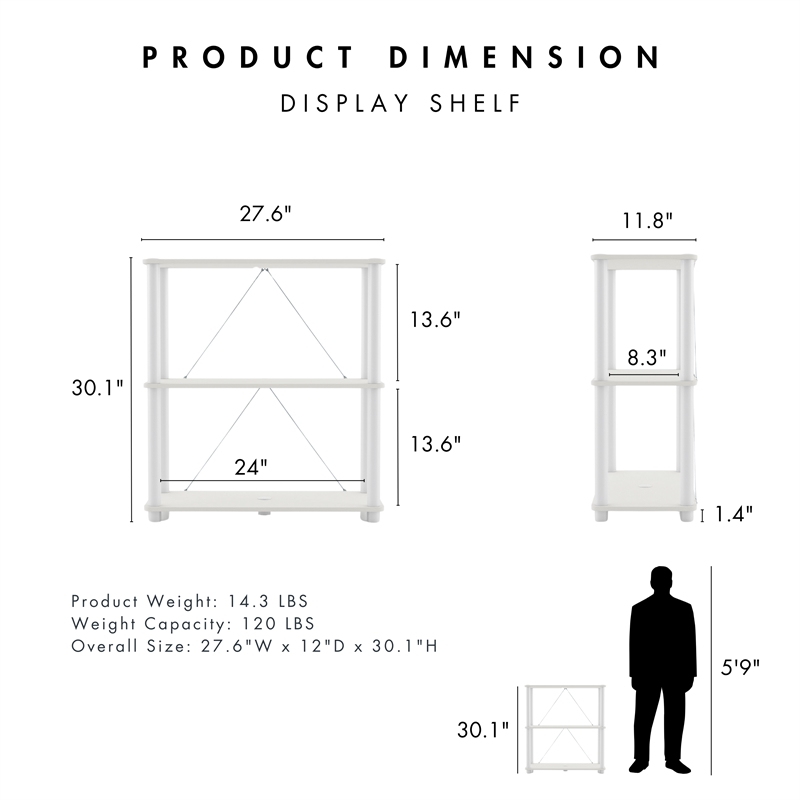 Furniture of America Seni 3-Tier 27-Inch Shelves Wood Open Bookcase in White