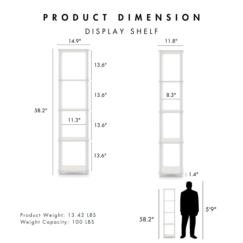 Furniture of America Seni 5-Tier 15-Inch Shelves Wood Open Bookcase in White