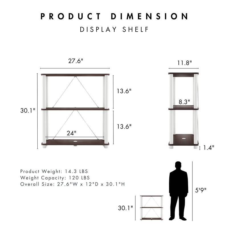 Furniture of America Seni 3-Tier 27-Inch Shelves Wood Open Bookcase in Espresso