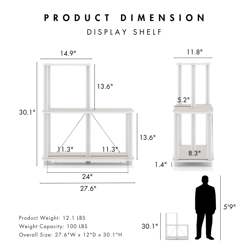 Furniture of America Seni 3-Cube Shelves Wood Open Bookcase in Gray