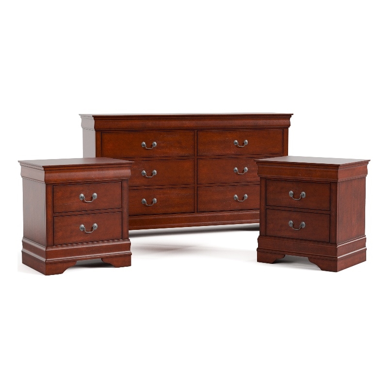 Furniture of America Arabella Wood 3-Piece Nightstand and Dresser Set in Cherry