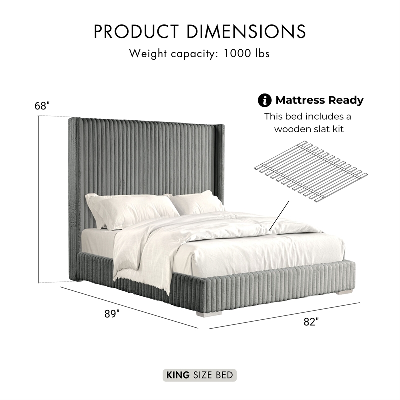 Furniture of America Plutforn Chenille Mattress Ready King Bed in Gray