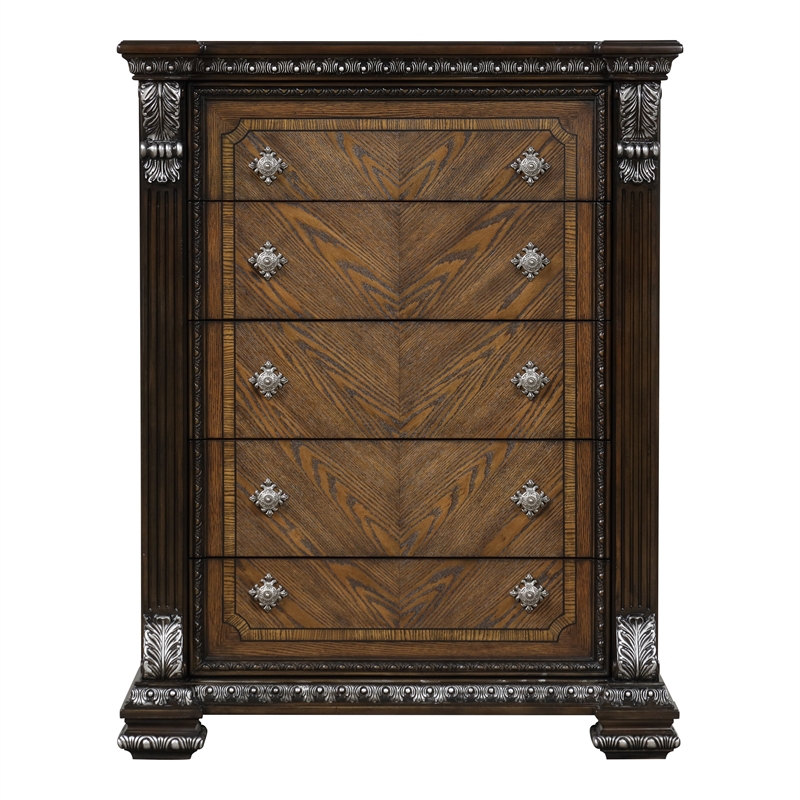 Furniture of America Byrne Wood Dovetail 5-Drawer Chest in Espresso