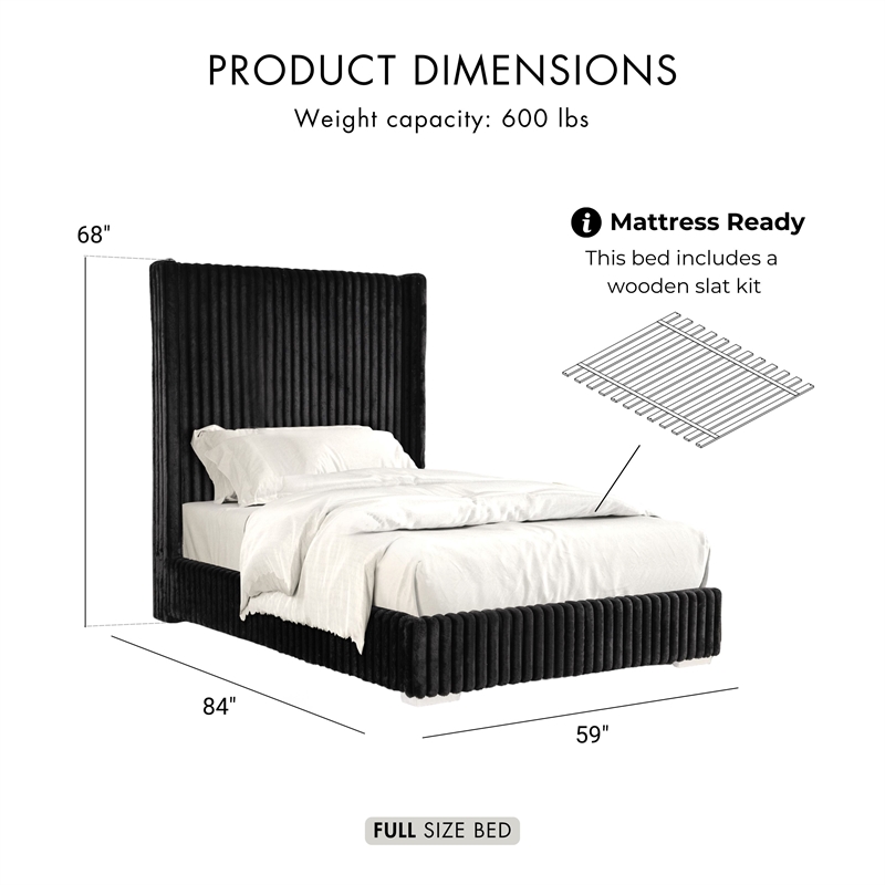 Furniture of America Plutforn Chenille Mattress Ready Full Bed in Black
