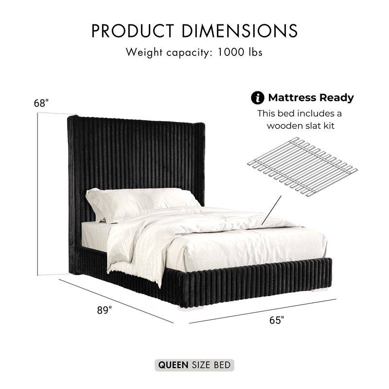 Furniture of America Plutforn Chenille Mattress Ready Queen Bed in Black