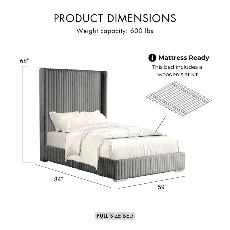 Furniture of America Plutforn Chenille Mattress Ready Full Bed in Gray