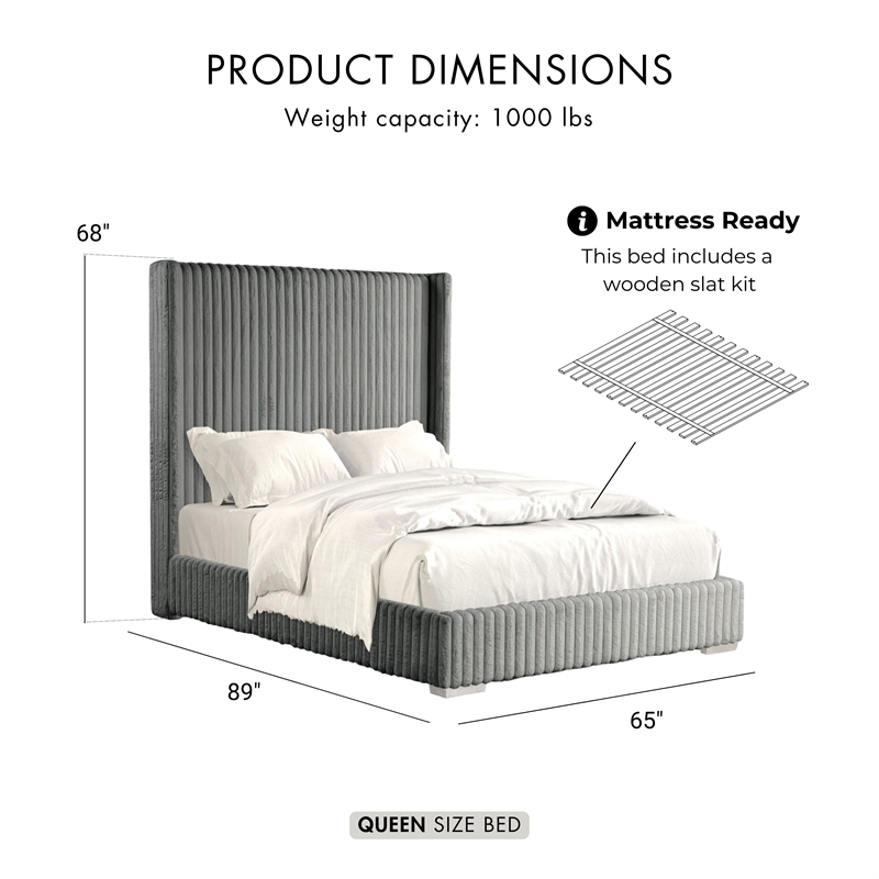 Furniture of America Plutforn Chenille Mattress Ready Queen Bed in Gray