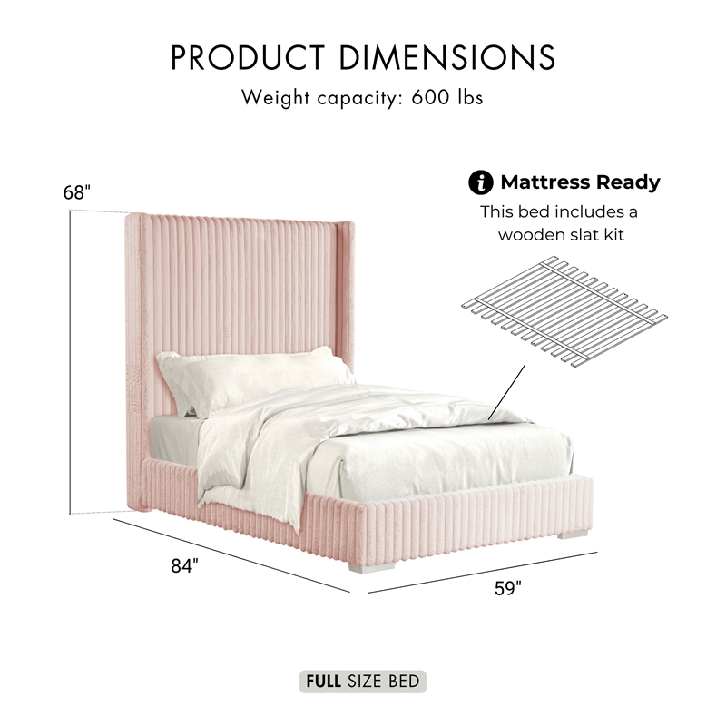 Furniture of America Plutforn Chenille Mattress Ready Full Bed in Pink