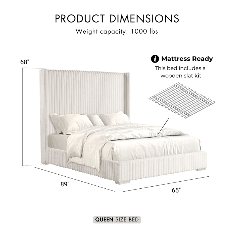 Furniture of America Plutforn Chenille Mattress Ready Queen Bed in White