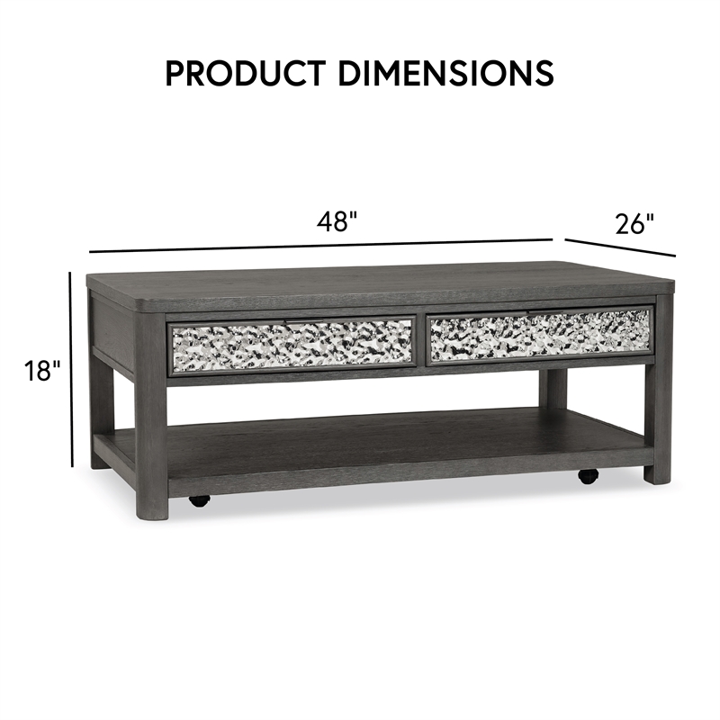 Furniture of America Selyra Wood Open Shelf Gray Coffee Table with Casters
