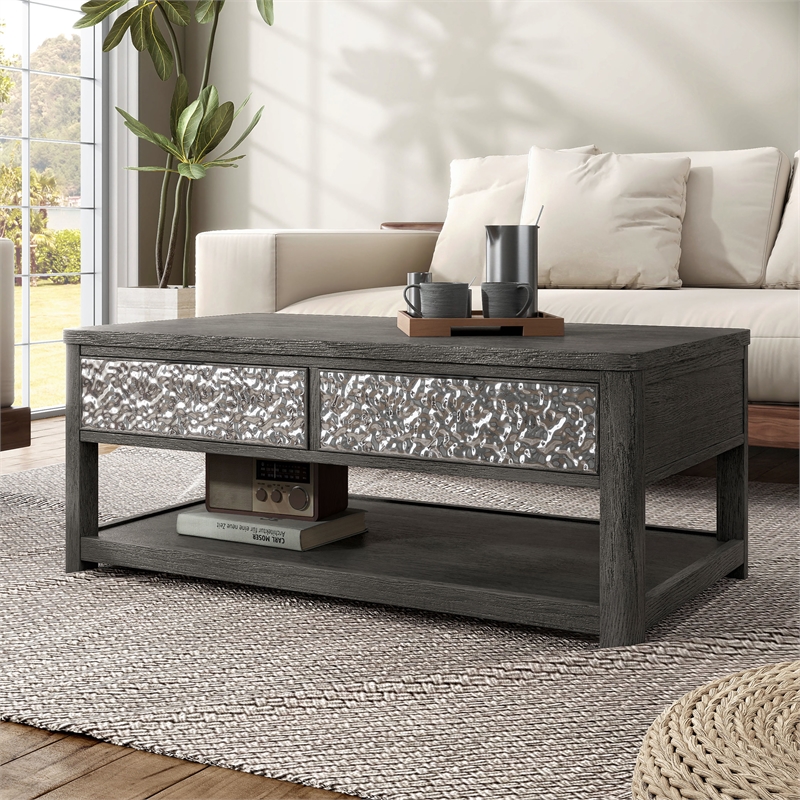 Furniture of America Selyra Wood Open Shelf Gray Coffee Table with Casters
