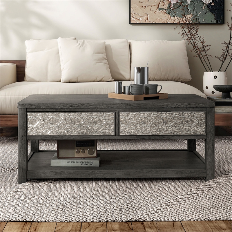 Furniture of America Selyra Wood Open Shelf Gray Coffee Table with Casters