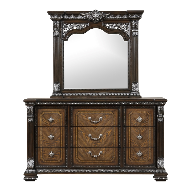 Furniture of America Byrne Wood Dovetail Espresso 9-Drawer Dresser with Mirror