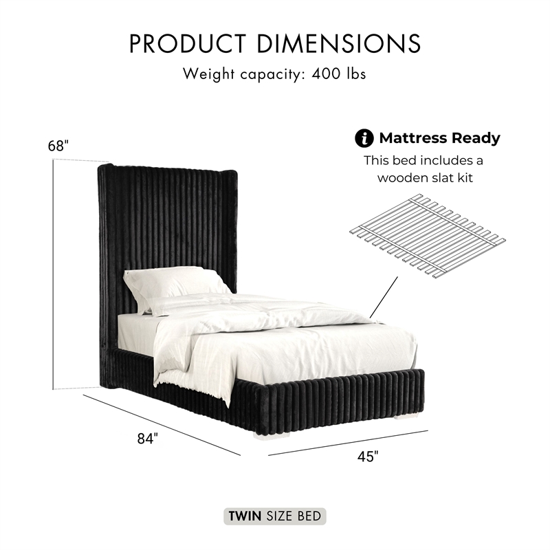 Furniture of America Plutforn Chenille Mattress Ready Twin Bed in Black