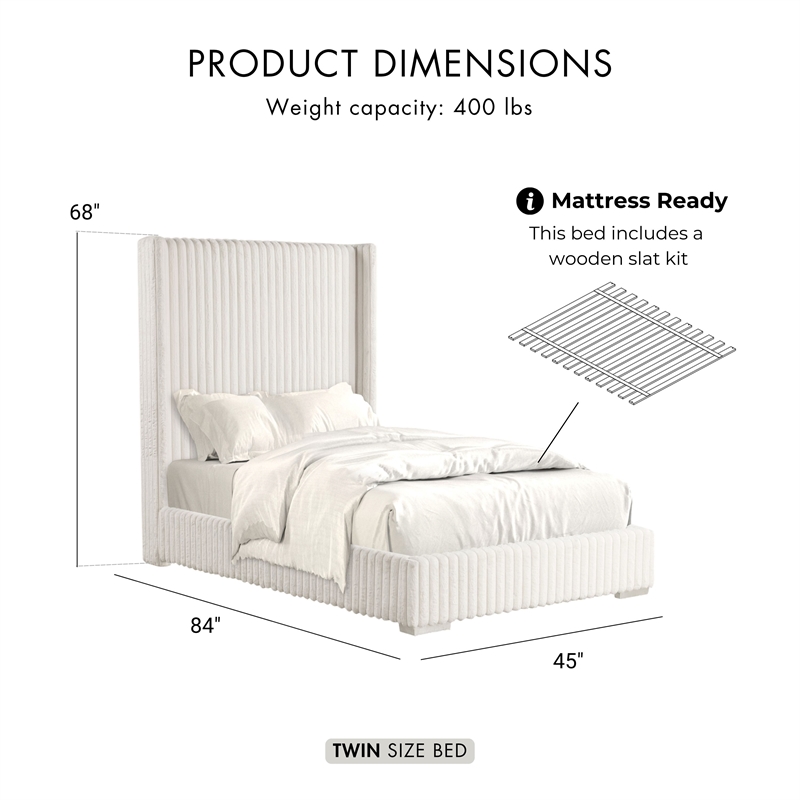 Furniture of America Plutforn Chenille Mattress Ready Twin Bed in White