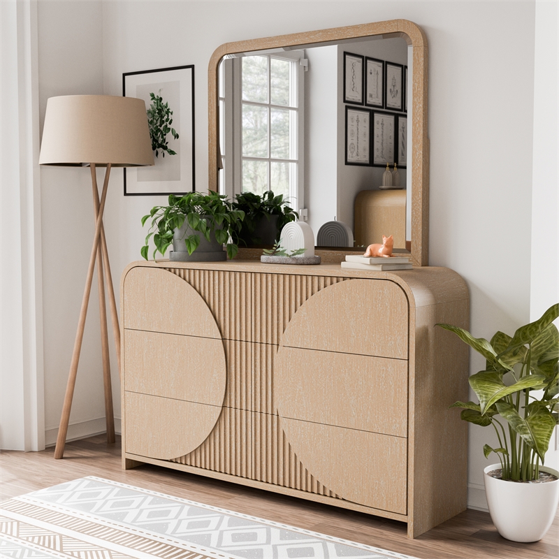Furniture of America Tissen Wood Natural Dovetail 6-Drawer Dresser with Mirror