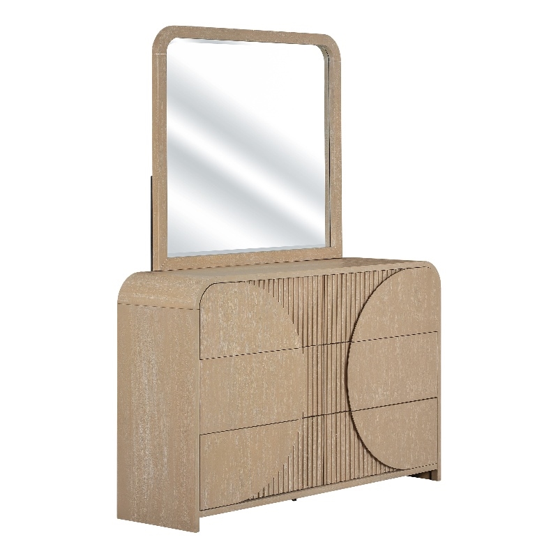 Furniture of America Tissen Wood Natural Dovetail 6-Drawer Dresser with Mirror