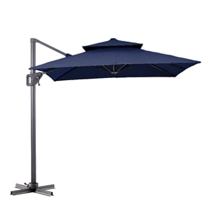 Furniture of America Maynard Polyester 8' Double Top Square Umbrella in Blue