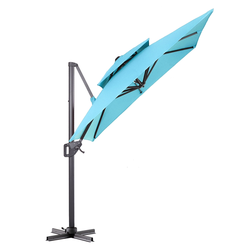 Furniture of America Maynard Polyester 8' Double Top Square Umbrella in Teal