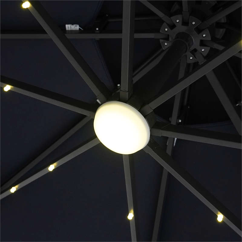 Furniture of America Vauren Fabric 10' Double Top Round Beige Umbrella with LED