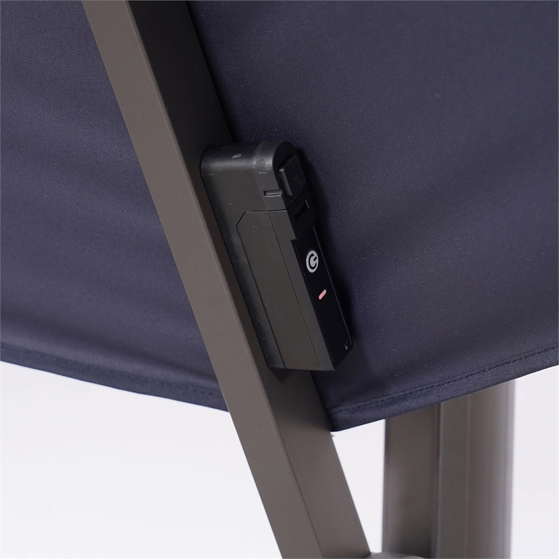 Furniture of America Vauren Fabric 10' Double Top Round Blue Umbrella with LED