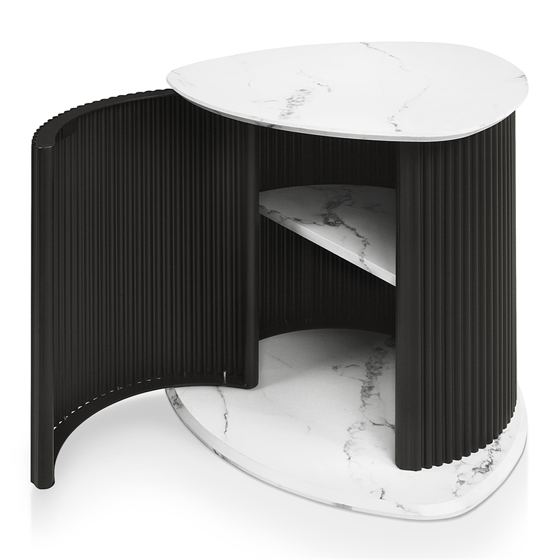 Furniture of America Elara Iron and Faux Marble 2-Piece End Table Set in Black