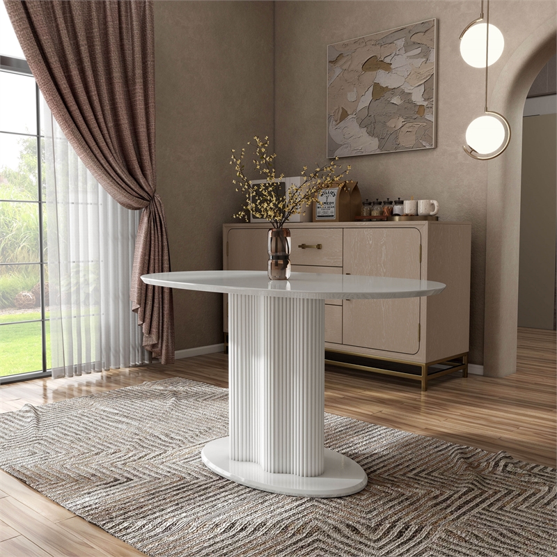 Furniture of America Elara Iron and Wood Pedestal Dining Table in White