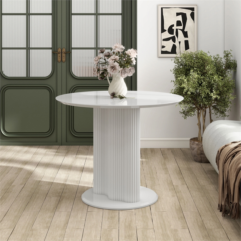 Furniture of America Elara Wood Iron Pedestal Round Dining Table in White