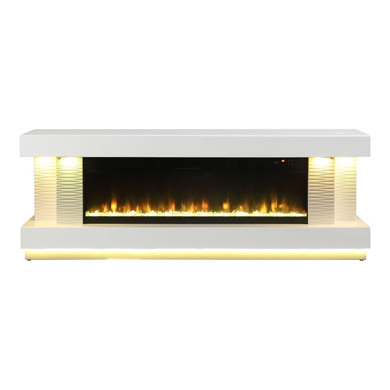 Furniture of America Raman Wood White 71-Inch TV Stand With Electric Fire Place