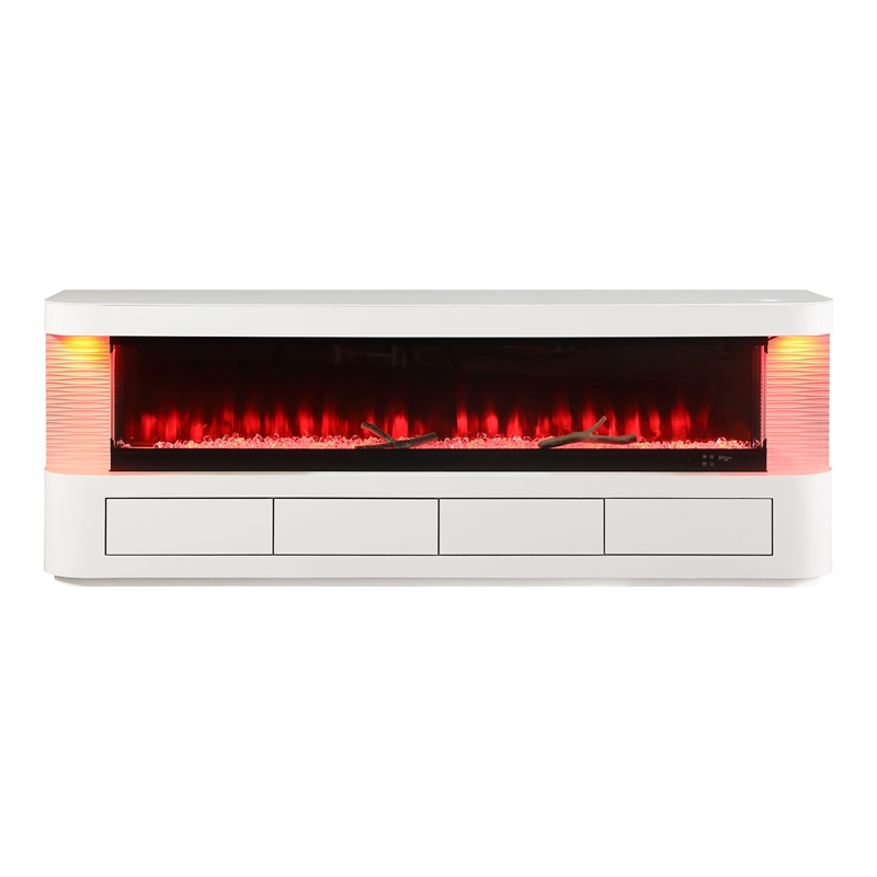 Furniture of America Alcala Wood White 71-Inch TV Stand With Electric Fire Place